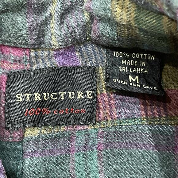 Vintage Structure Flannel Shirt Mens M Medium Plaid Button Up Patchwork 90s - Picture 2 of 7